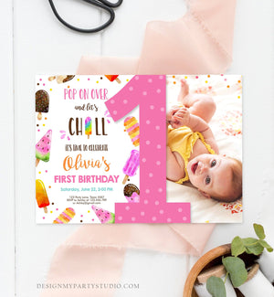 Editable Popsicle First Birthday Invitation Pink Girl Birthday Summer Pool Party Popsicle Party Swim Download Printable Template Corjl 0143