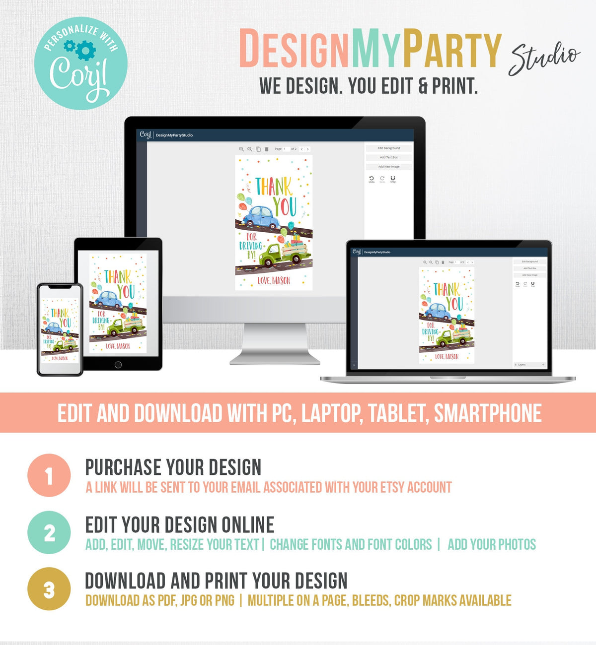 Editable Drive By Favor Tag Drive By Birthday Favors Party Parade Thank You Gift Tags Quarantine Blue Car Boy Corjl Template Printable 0333