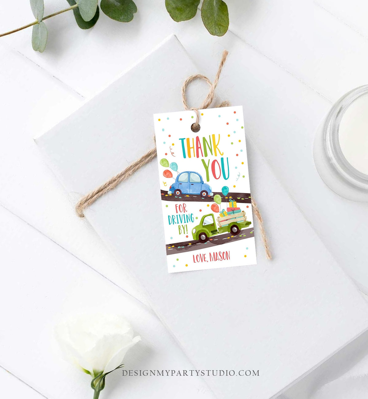 Editable Drive By Favor Tag Drive By Birthday Favors Party Parade Thank You Gift Tags Quarantine Blue Car Boy Corjl Template Printable 0333