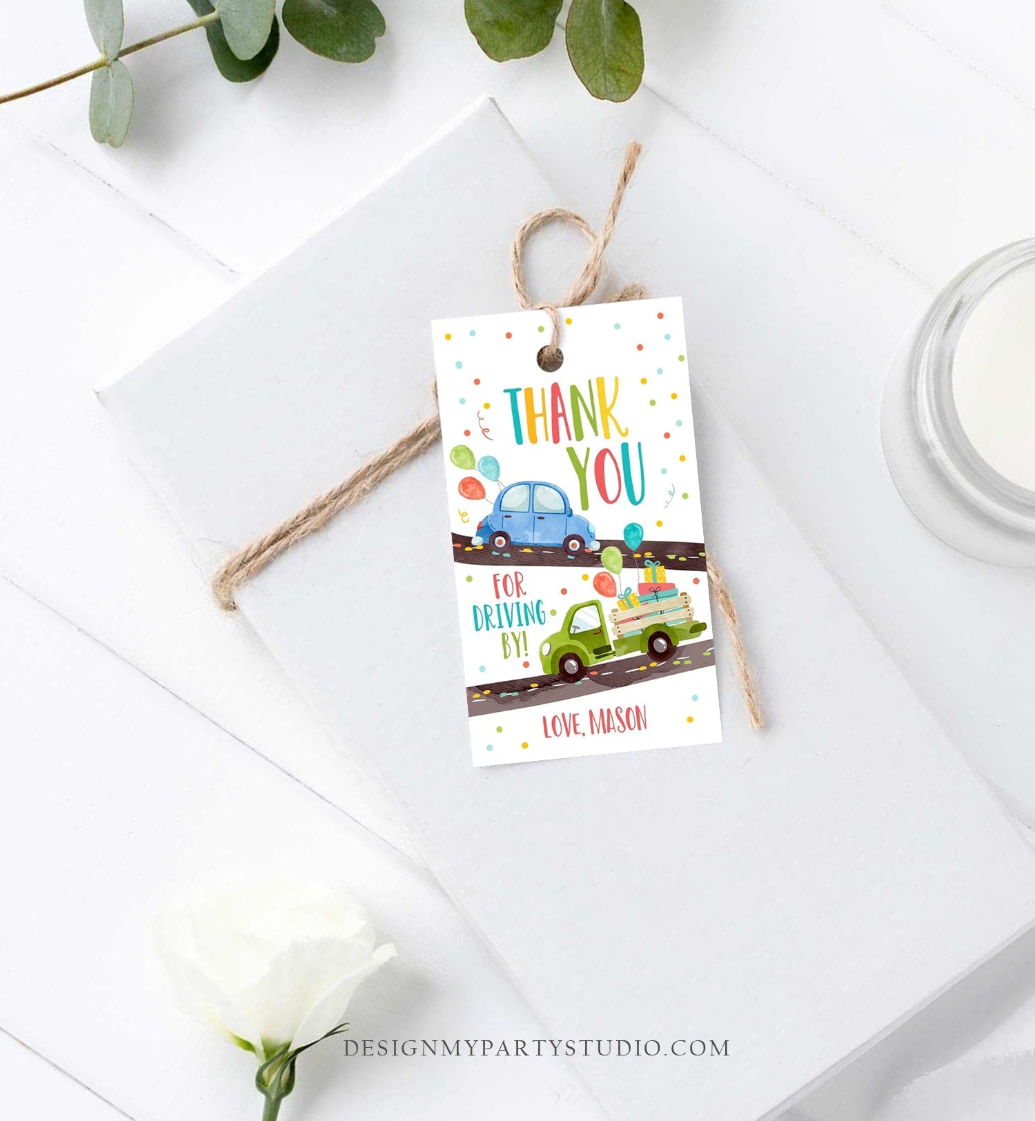 Editable Drive By Favor Tag Drive By Birthday Favors Party Parade Thank You Gift Tags Quarantine Blue Car Boy Corjl Template Printable 0333
