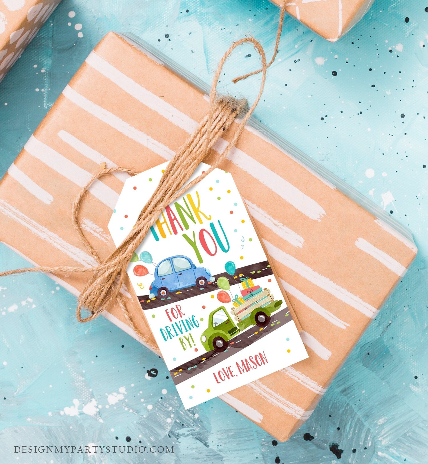 Editable Drive By Favor Tag Drive By Birthday Favors Party Parade Thank You Gift Tags Quarantine Blue Car Boy Corjl Template Printable 0333