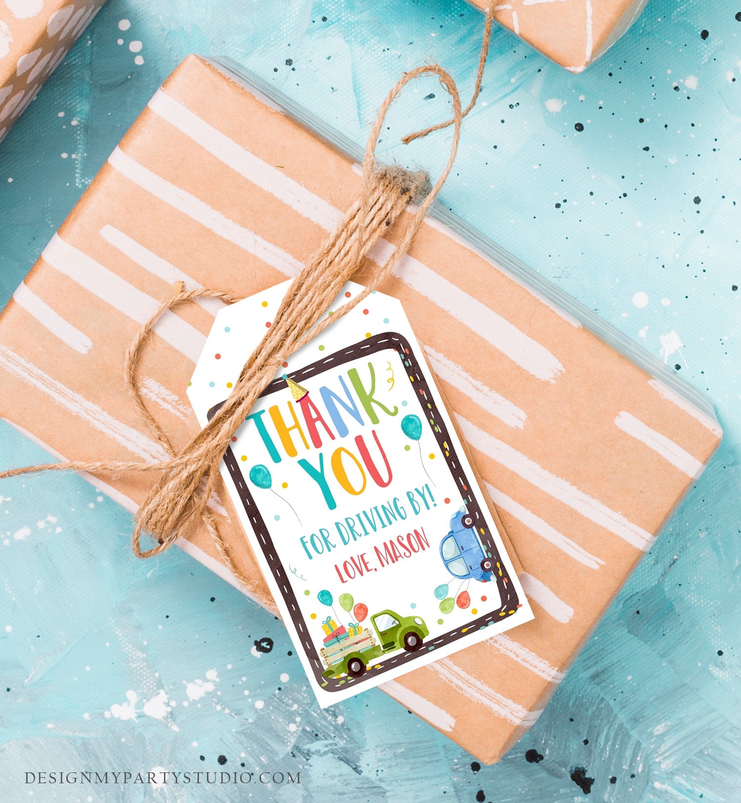 Editable Drive By Favor Tag Drive By Birthday Favors Party Parade Thank You Gift Tags Quarantine Blue Car Boy Corjl Template Printable 0333