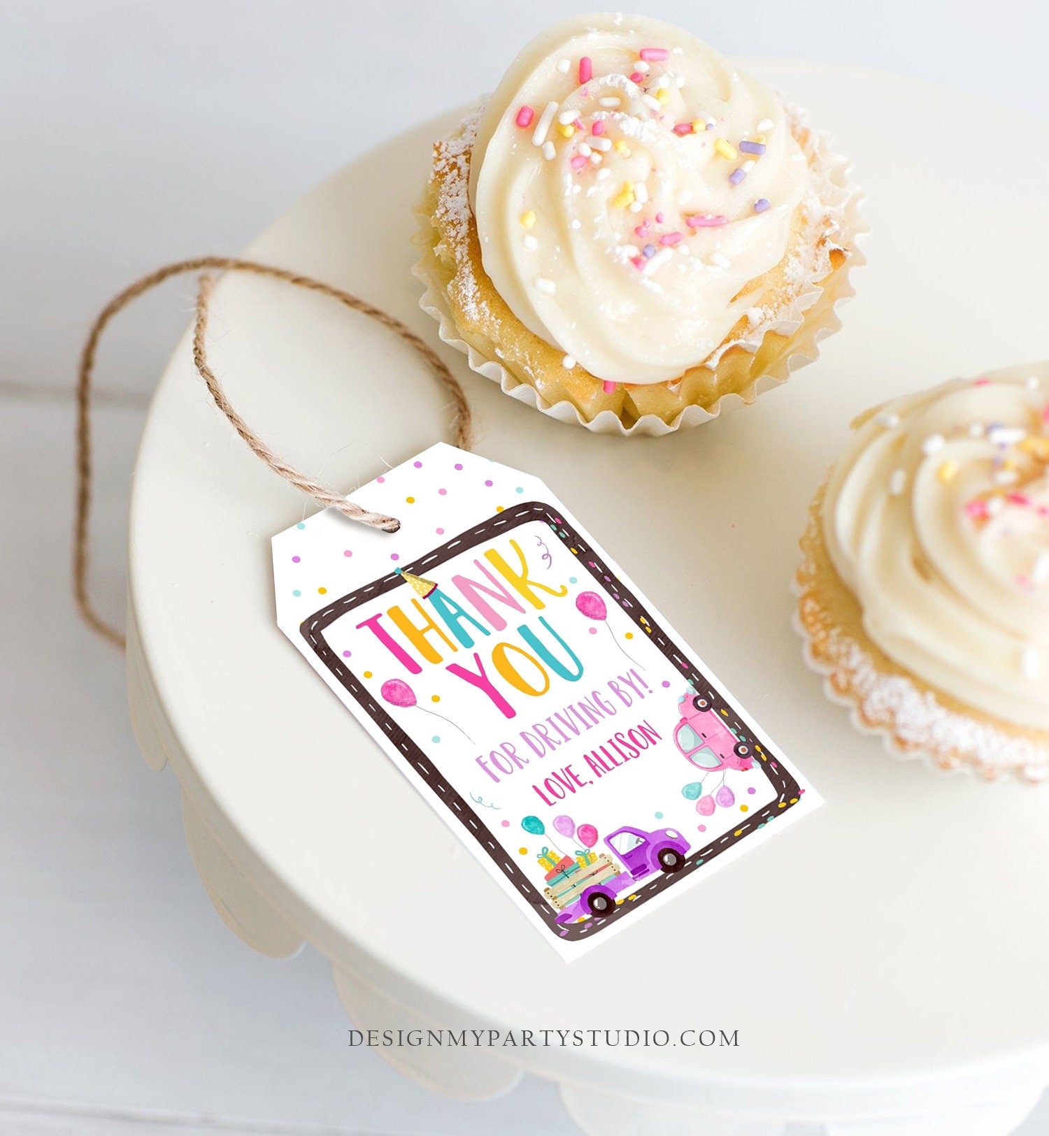 Editable Drive By Favor Tag Drive By Birthday Favors Party Parade Thank You Gift Tags Quarantine Pink Car Girl Corjl Template Printable 0333