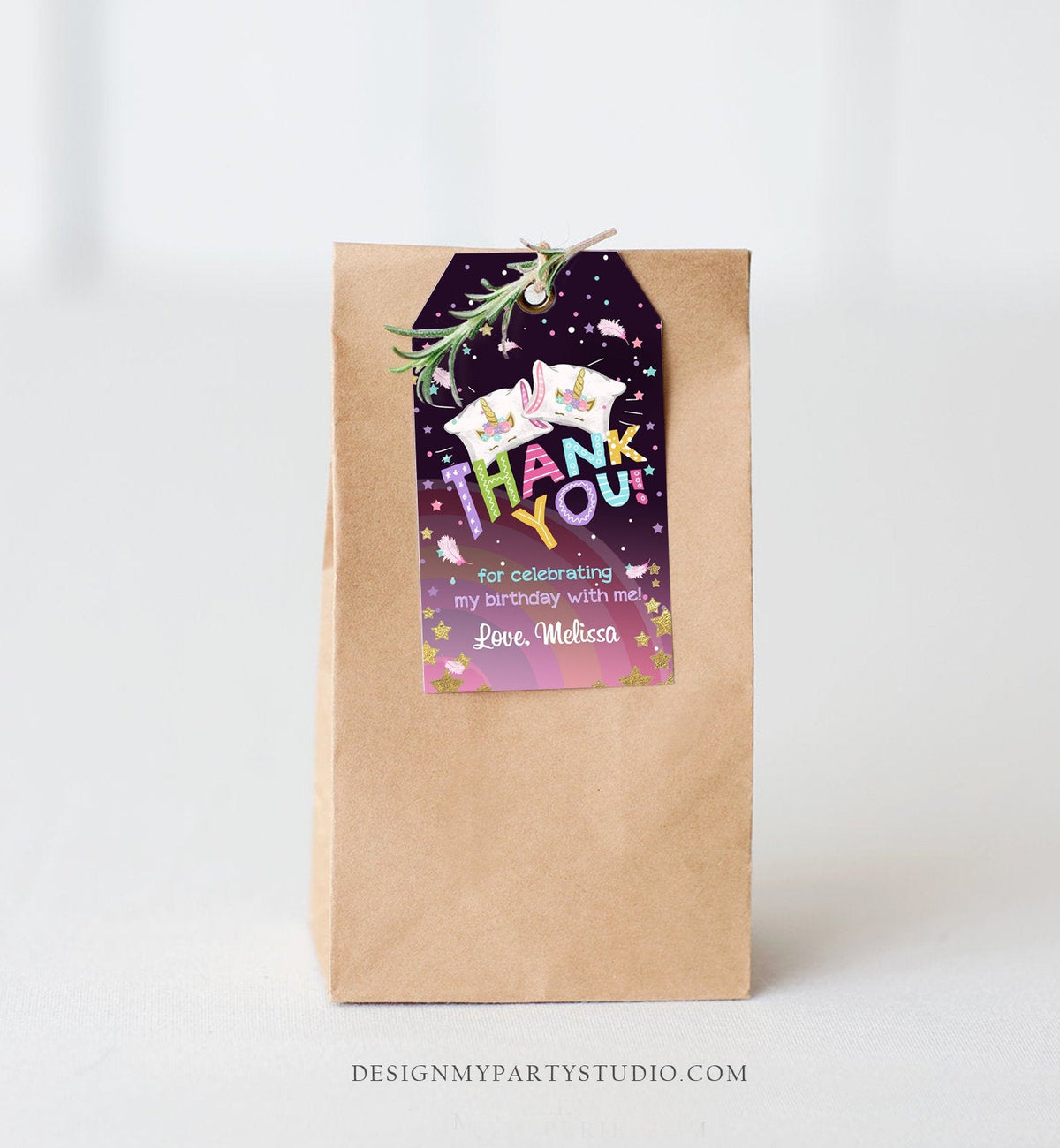 Editable Unicorn Slumber Party Birthday Thank You Favor Tags Sleepover Slumber Party Magical Pink Girl Pajamas Template Printable Corjl 0328