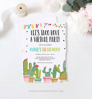 Editable Taco Bout a Virtual Party Birthday Invitation Fiesta Cactus Zoom Party Video Chat Quarantine Party Distancing Corjl Template 0254