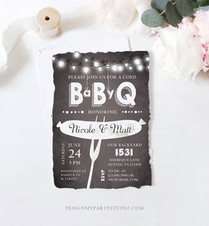 Editable Baby Q Invitation Coed BBQ Baby Shower Rustic String Lights Jars Gender Neutral Baby-Q Chalk Backyard Corjl Template Printable 0145