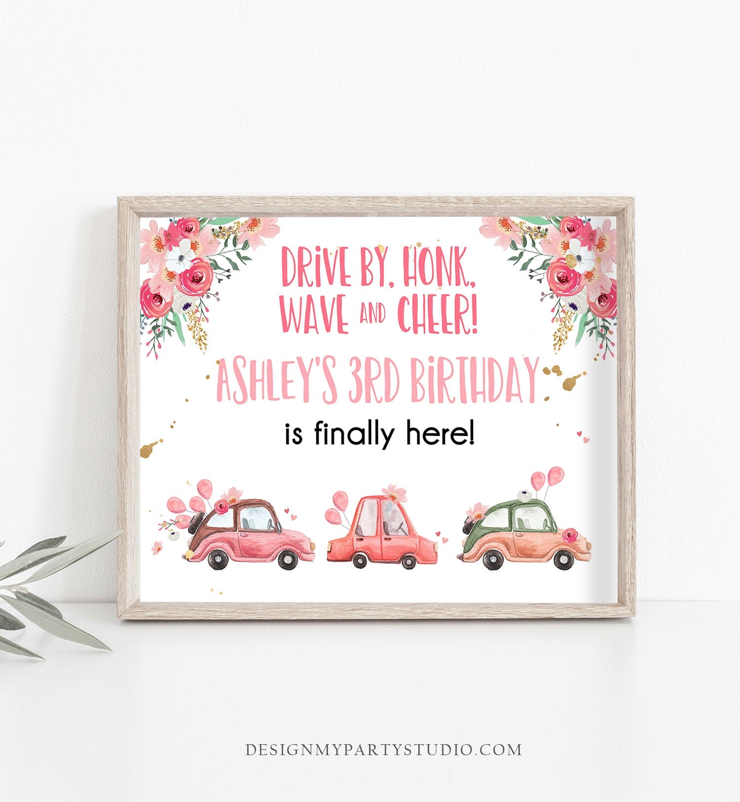 Editable Drive By Birthday Sign Welcome Girl Quarantine Party Poster Welcome Birthday Parade Sign Pink Floral Template PRINTABLE Corjl 0335