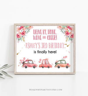 Editable Drive By Birthday Sign Welcome Girl Quarantine Party Poster Welcome Birthday Parade Sign Pink Floral Template PRINTABLE Corjl 0335