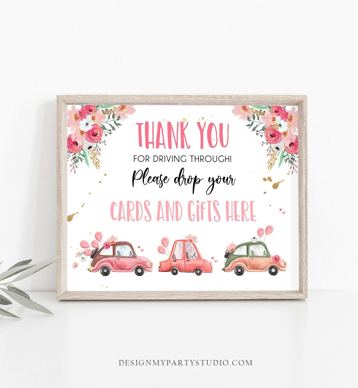 Drive By Sign Birthday Party Parade Sign Thank You Cards and Gifts Drop off Cards and Gifts Baby Shower Sign Quarantine Girl PRINTABLE 0335