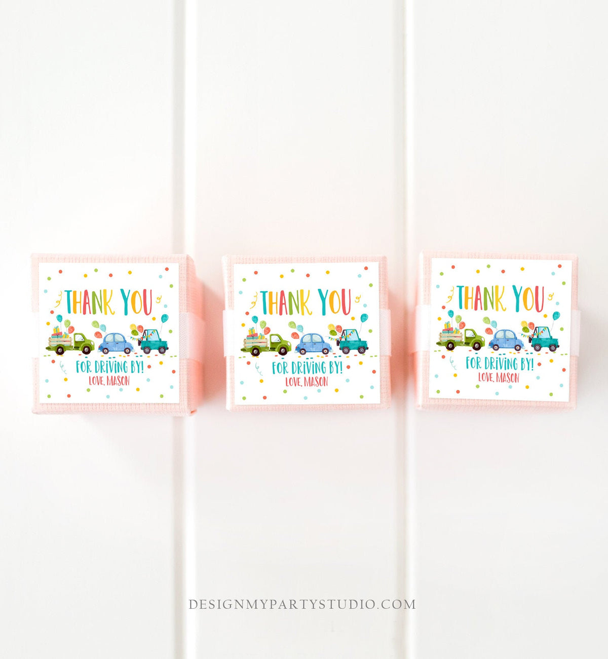 Editable Drive By Favor Tag Drive By Birthday Parade Thank You Gift Tags Quarantine Blue Car Boy Round Square Sticker Corjl Template 0333