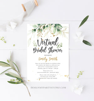 Editable Virtual Bridal Shower Invitation Drive By Through Social Distancing Gold Floral Greenery Couples Quarantine Corjl Template 0168