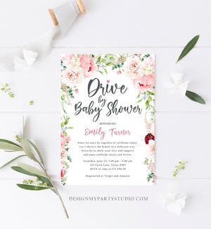 Editable Drive By Baby Shower Invitation Drive Through Social Distancing Peony Floral Botanical Couples Coed Shower Corjl Template 0168