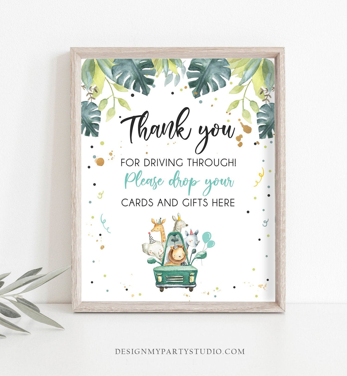 Drive By Baby Shower Sign Safari Animals Boy Thank You Driving Through Cards and Gifts Sign Drop Off Sign Social Distancing Quarantine 0345