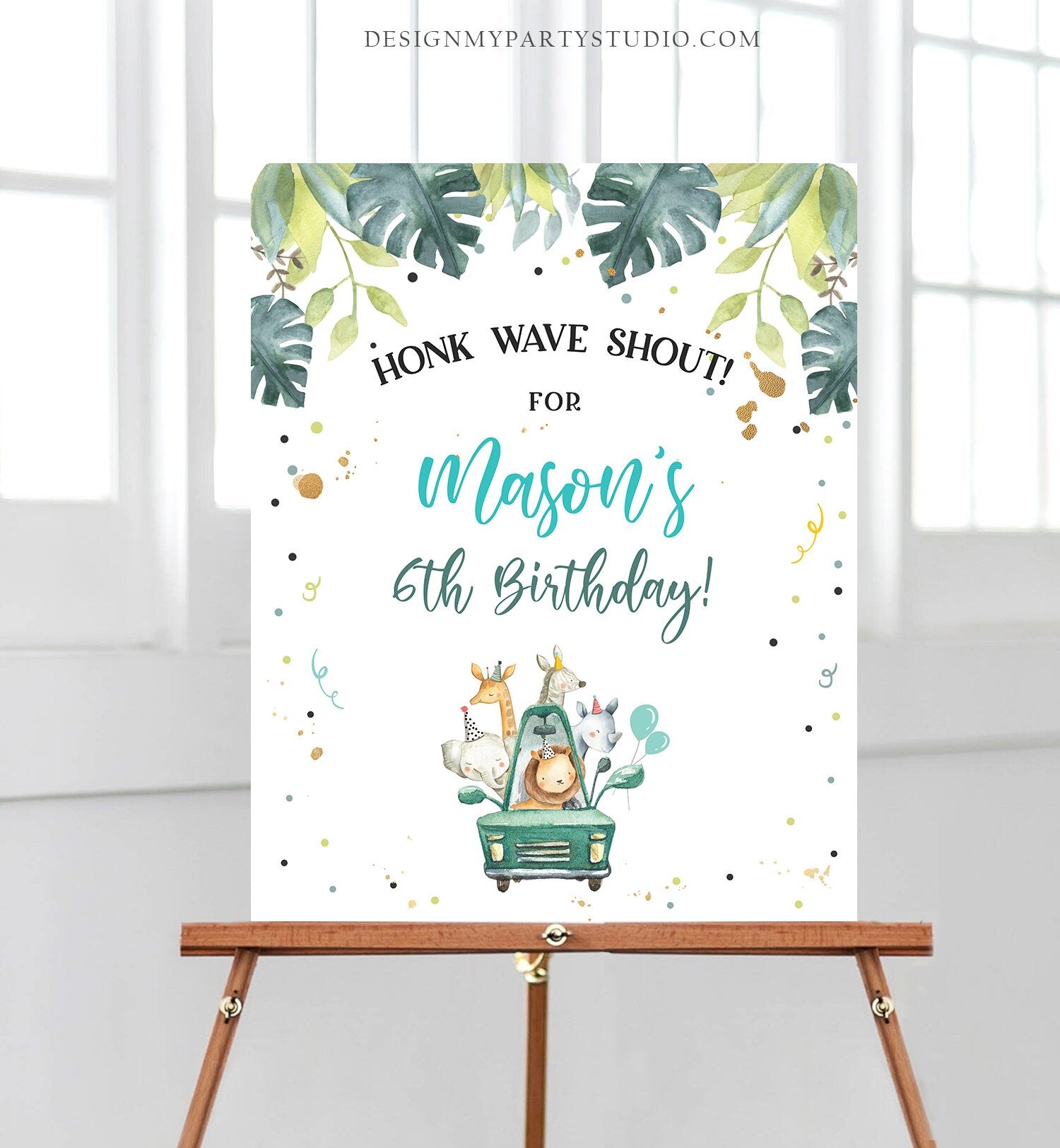 Editable Drive By Birthday Party Sign Welcome Safari Animals Boy Quarantine Drive Through Birthday Parade Yard Sign Corjl Template 0345