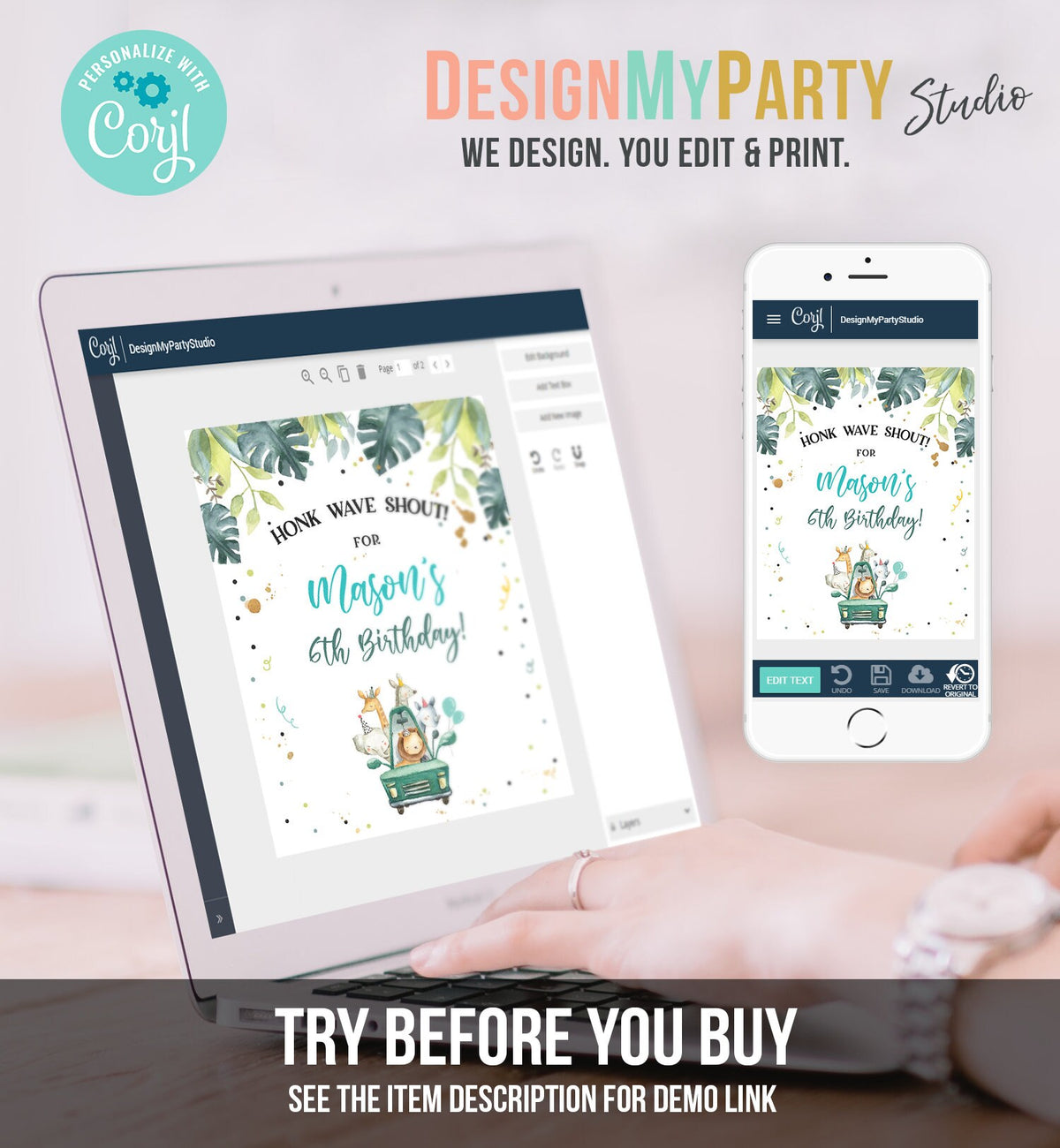 Editable Drive By Birthday Party Sign Welcome Safari Animals Boy Quarantine Drive Through Birthday Parade Yard Sign Corjl Template 0345