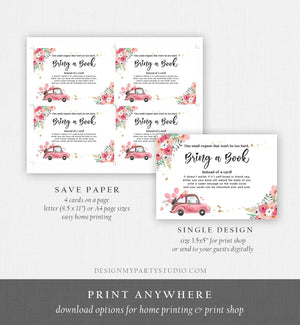 Editable Drive By Bring a Book Card Baby Shower Pink Floral Girl Drive Through Book Request Baby Book Insert Ticket Corjl Template 0335
