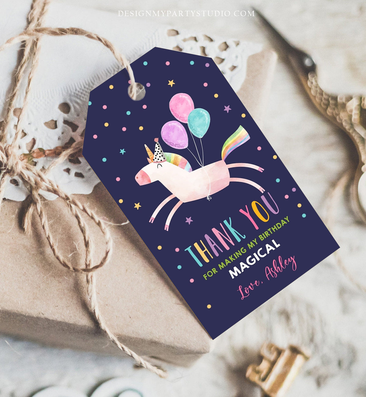 Editable Unicorn Favor Tag Drive By Birthday Favors Party Parade Magical Rainbow Thank You Gift Tags Pink Girl Corjl Template Printable 0336