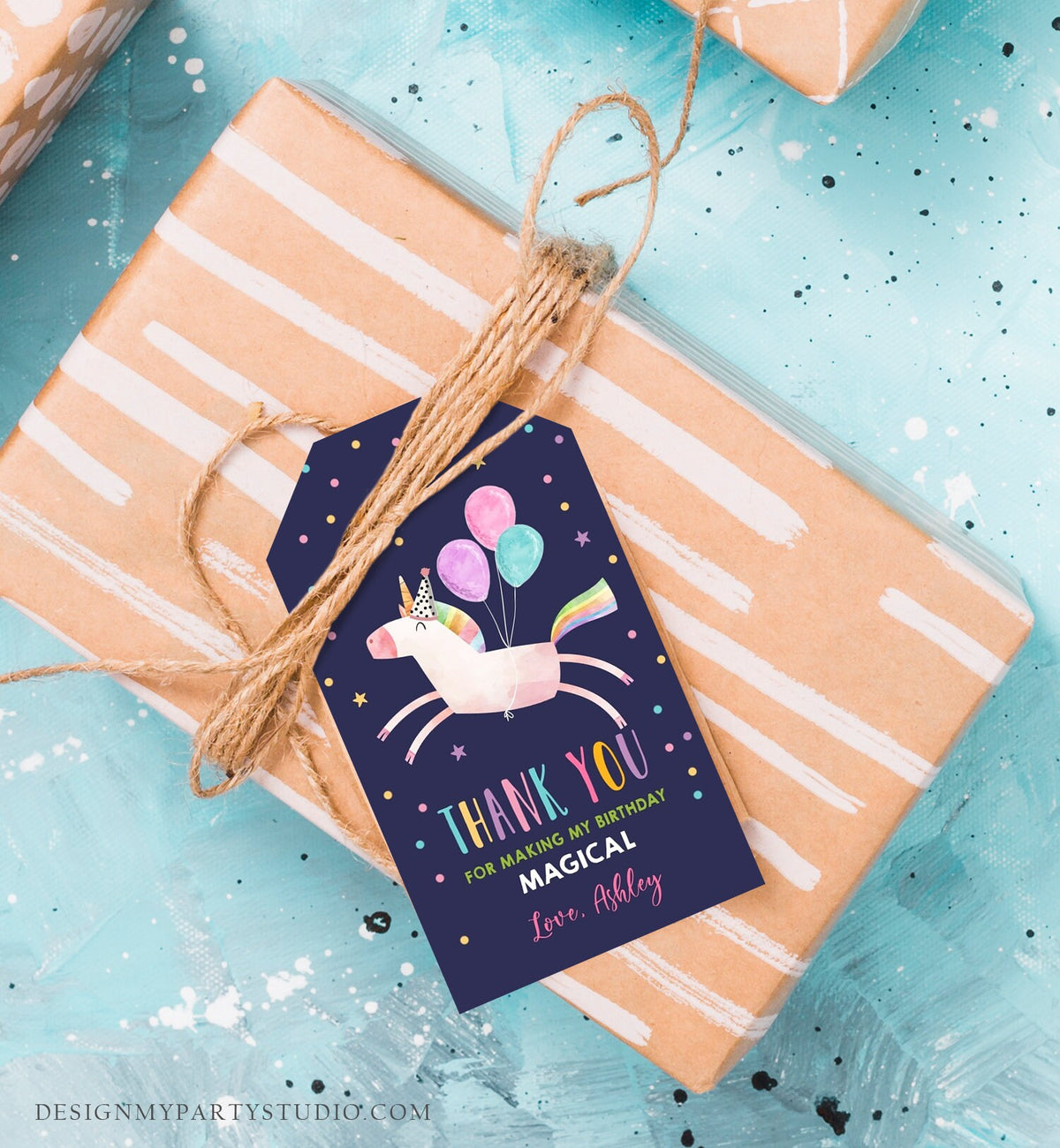 Editable Unicorn Favor Tag Drive By Birthday Favors Party Parade Magical Rainbow Thank You Gift Tags Pink Girl Corjl Template Printable 0336