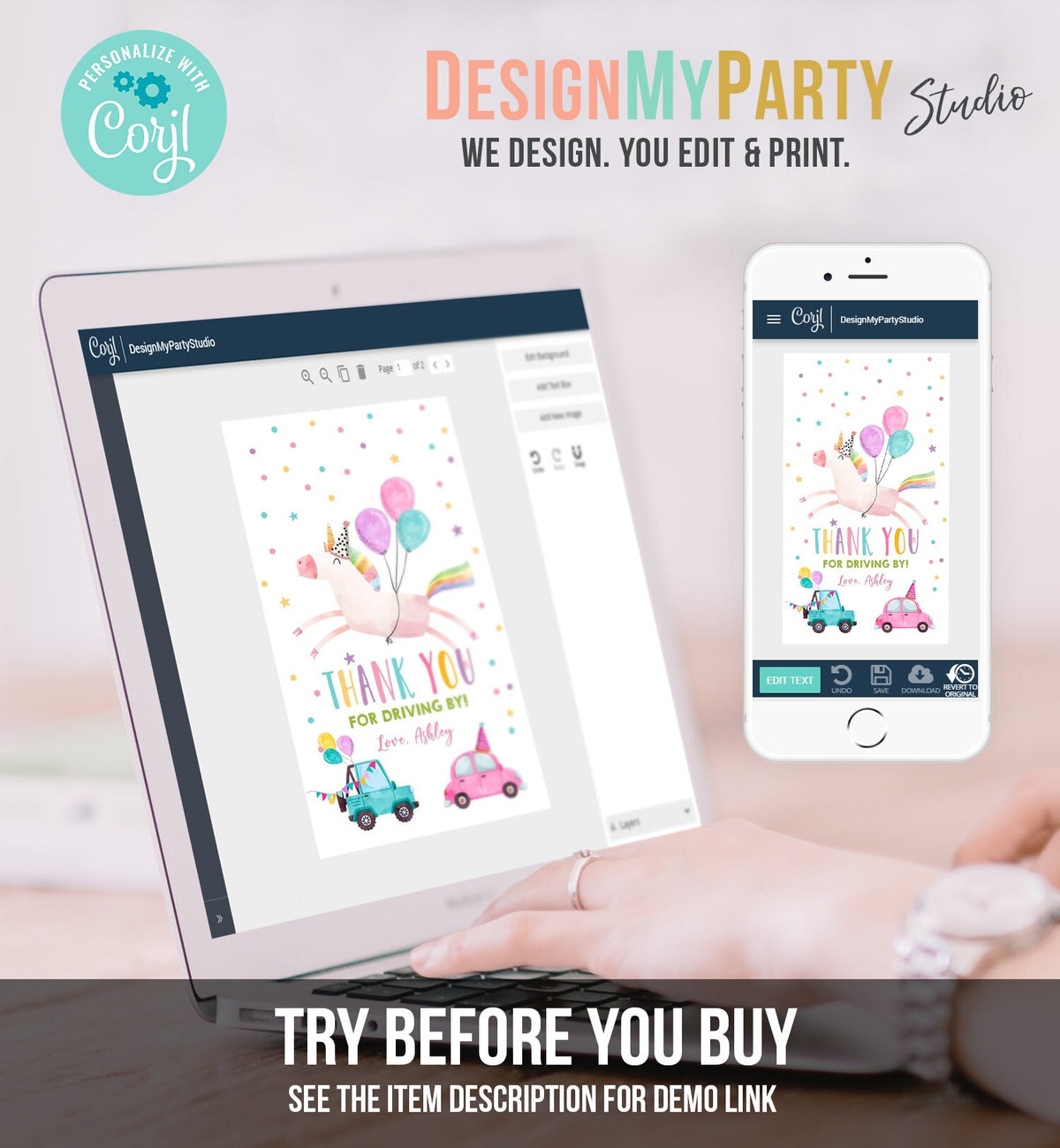 Editable Unicorn Favor Tag Drive By Birthday Favors Party Parade Magical Rainbow Thank You Gift Tags Pink Girl Corjl Template Printable 0336