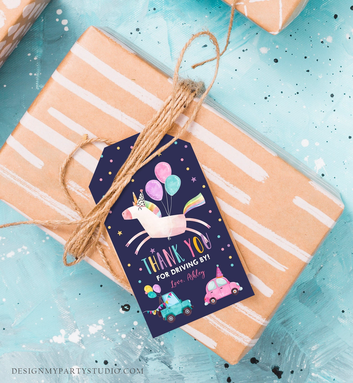 Editable Unicorn Favor Tag Drive By Birthday Favors Party Parade Magical Rainbow Thank You Gift Tags Pink Girl Corjl Template Printable 0336