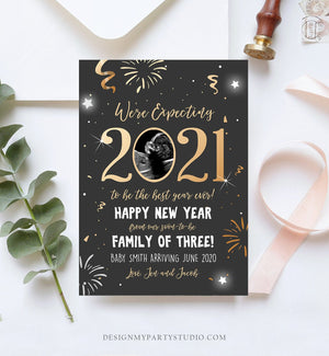 Editable New Year Pregnancy Reveal Card Pregnancy Announcement New Years 2021 Ultrasound Card Instant Download Digital Corjl Template 0280