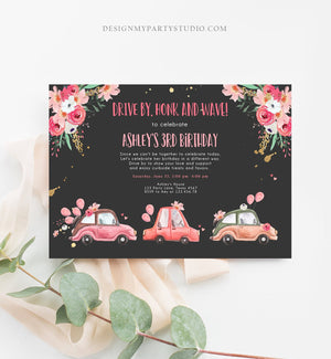 Editable Drive By Birthday Parade Invitation Virtual Party Invite Honk Wave Car Girl Pink Quarantine Instant Download Digital Corjl 0335