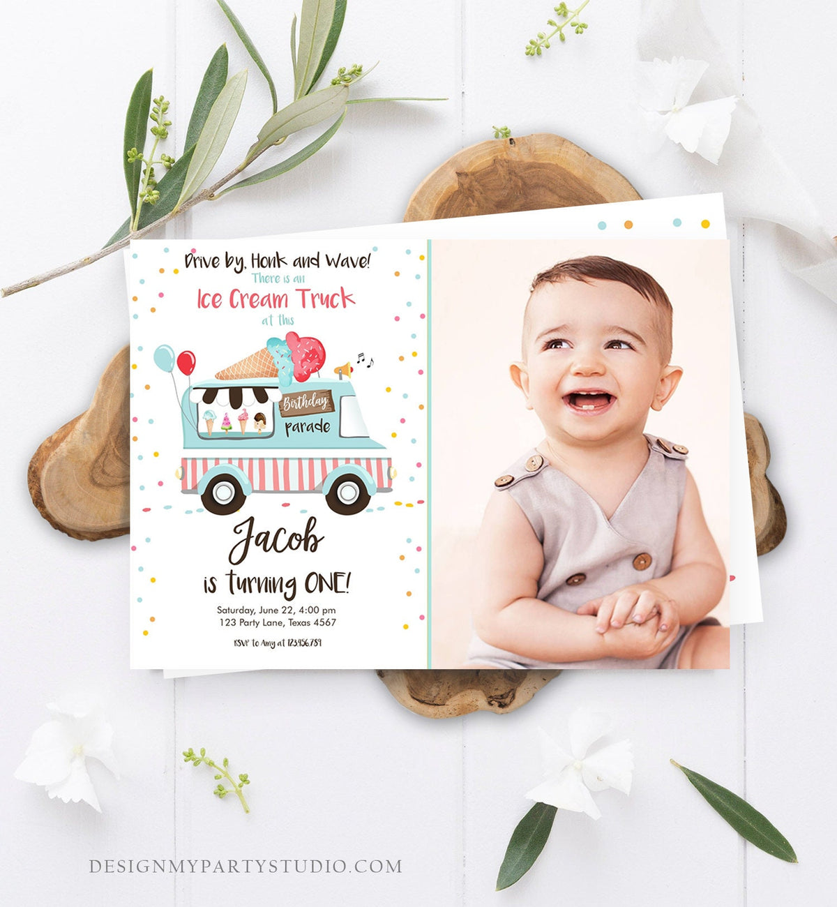Editable Ice Cream Truck Birthday Invitation Birthday Parade Drive By Birthday Invite Quarantine Party Scoop Printable Template Corjl 0243