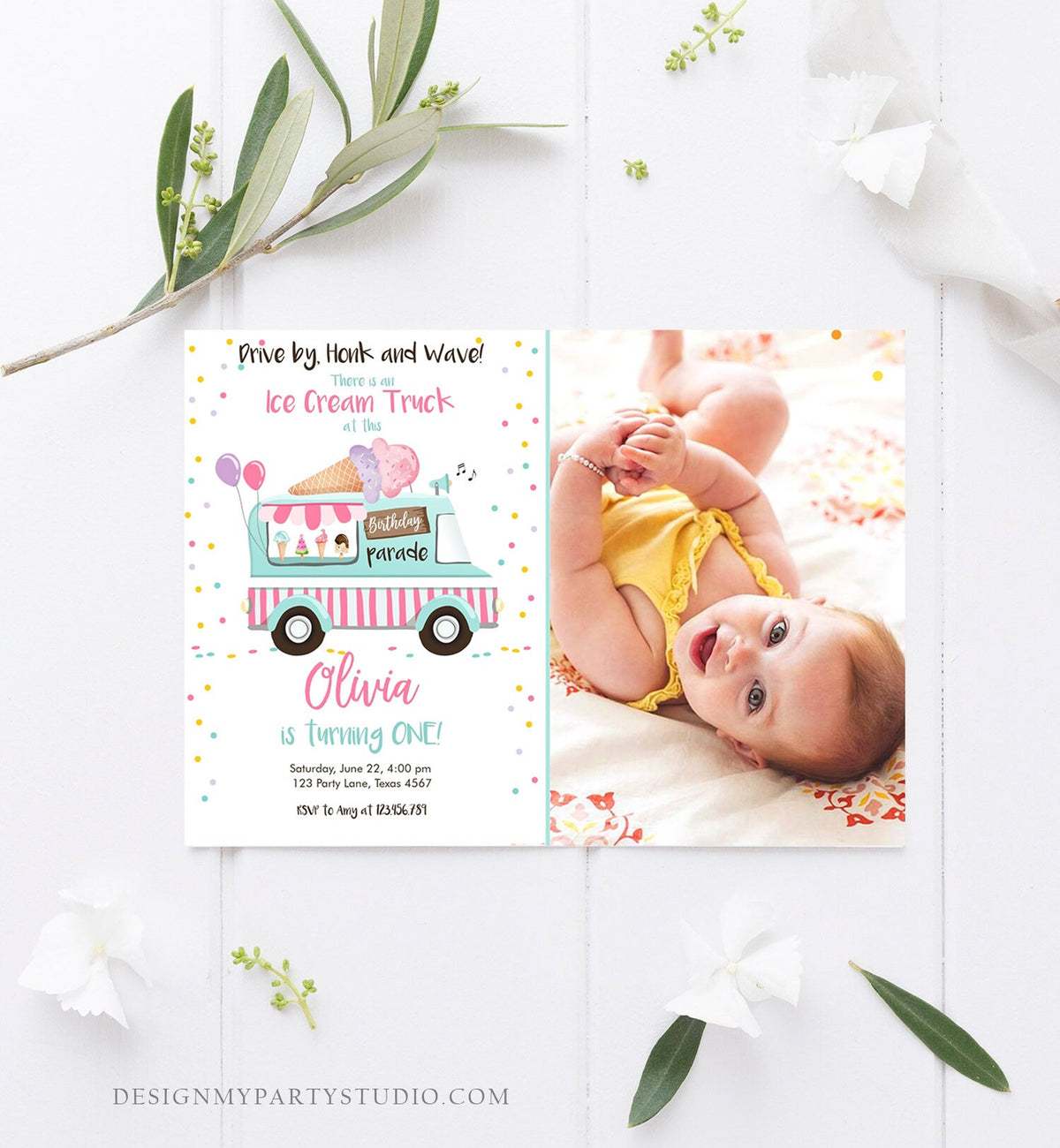 Editable Ice Cream Truck Birthday Invitation Birthday Parade Drive By Birthday Invite Quarantine Party Scoop Printable Template Corjl 0243