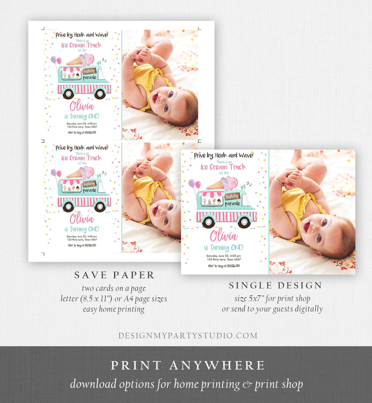 Editable Ice Cream Truck Birthday Invitation Birthday Parade Drive By Birthday Invite Quarantine Party Scoop Printable Template Corjl 0243