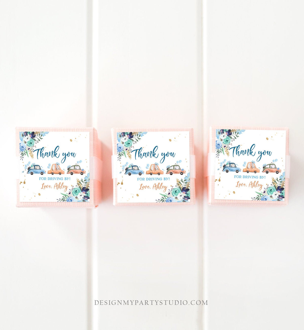 Editable Drive By Favor Tag Thank You Driving By Baby Shower Birthday Parade Gift Tags Quarantine Blue Floral Car Girl Corjl Template 0335