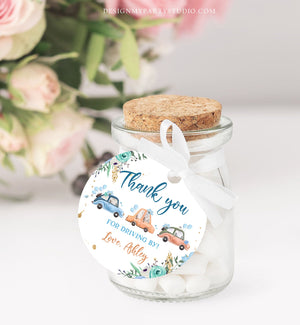 Editable Drive By Favor Tag Thank You Driving By Baby Shower Birthday Parade Gift Tags Quarantine Blue Floral Car Girl Corjl Template 0335