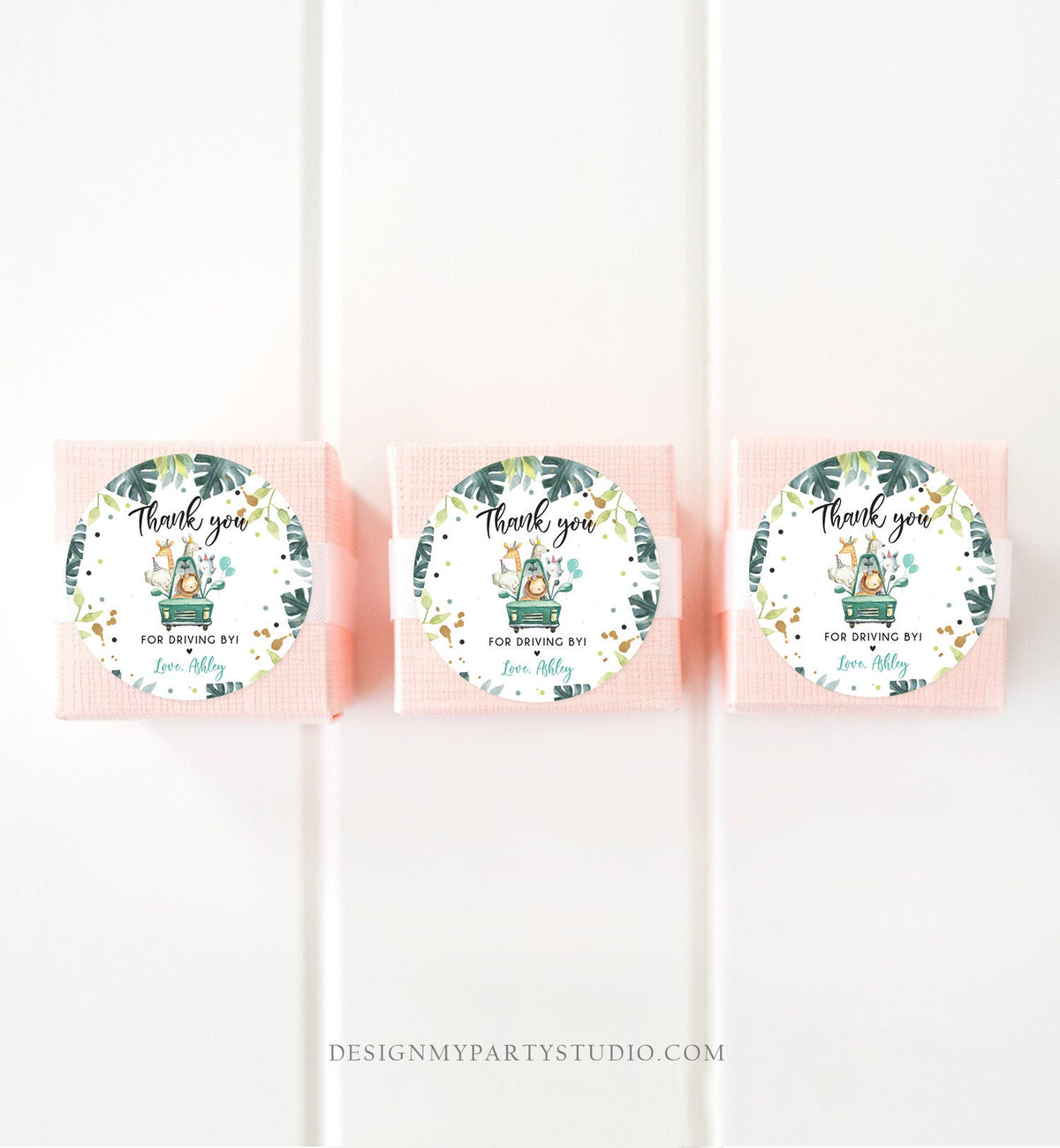 Editable Drive By Favor Tag Thank You Driving By Safari Animals Baby Shower Birthday Parade Gift Tags Quarantine Blue Car Boy Corjl 0345