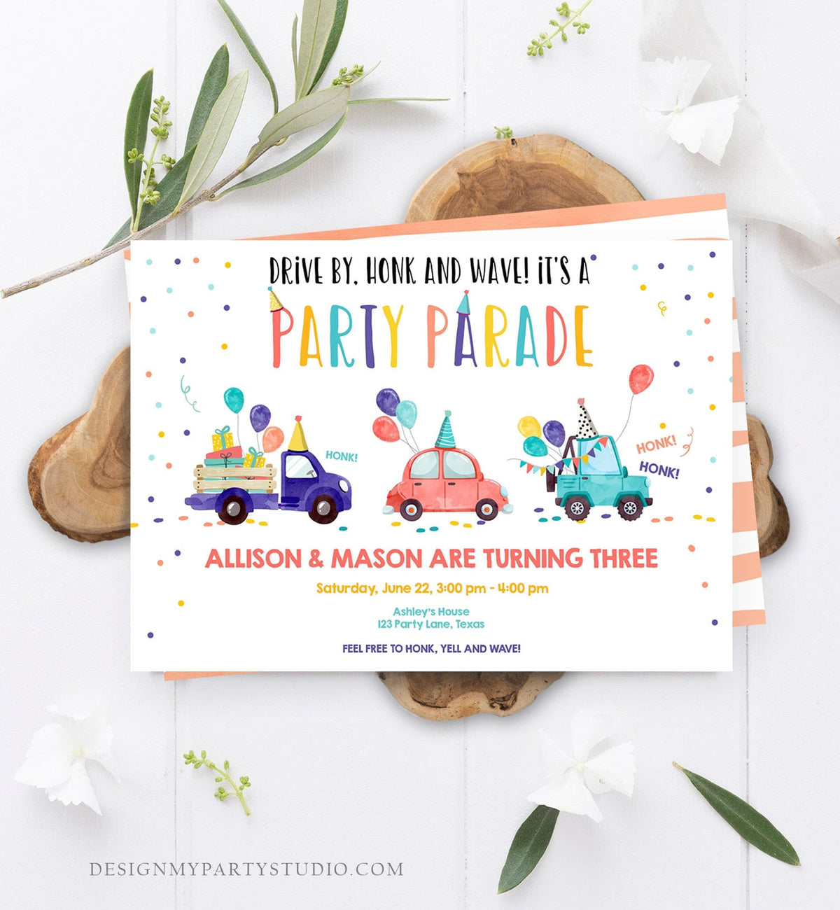 Editable Drive By Birthday Parade Invitation Virtual Party Invite Girl Boy Neutral Joint Birthday Quarantine Download Digital Corjl 0333
