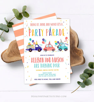 Editable Drive By Birthday Parade Invitation Virtual Party Invite Girl Boy Twin Joint Birthday Quarantine Download Digital Corjl 0333