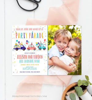 Editable Drive By Birthday Parade Invitation Virtual Party Invite Girl Boy Twin Joint Birthday Quarantine Download Digital Corjl 0333