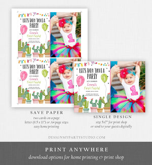 Editable Taco Bout a Party Birthday Invitation ANY AGE Fiesta Cactus Succulent 1st First Birthday Mexican Girl Pink Corjl Template 0254