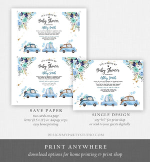 Editable Drive By Baby Shower Invitation Navy Blue Floral Boy Coed Shower Quarantine Drive Through Sprinkle Template Download Corjl 0335