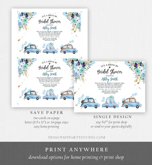 Editable Drive By Bridal Shower Invitation Navy Blue Floral Drive Through Couples Shower Social Distancing Bridal Shower Corjl Template 0335