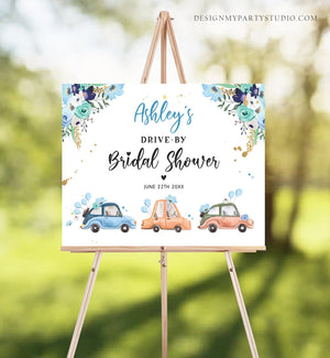 Editable Drive By Bridal Shower Sign Welcome Navy Blue Gold Floral Coed Quarantine Party Drive Through Parade Yard Sign Corjl Template 0335