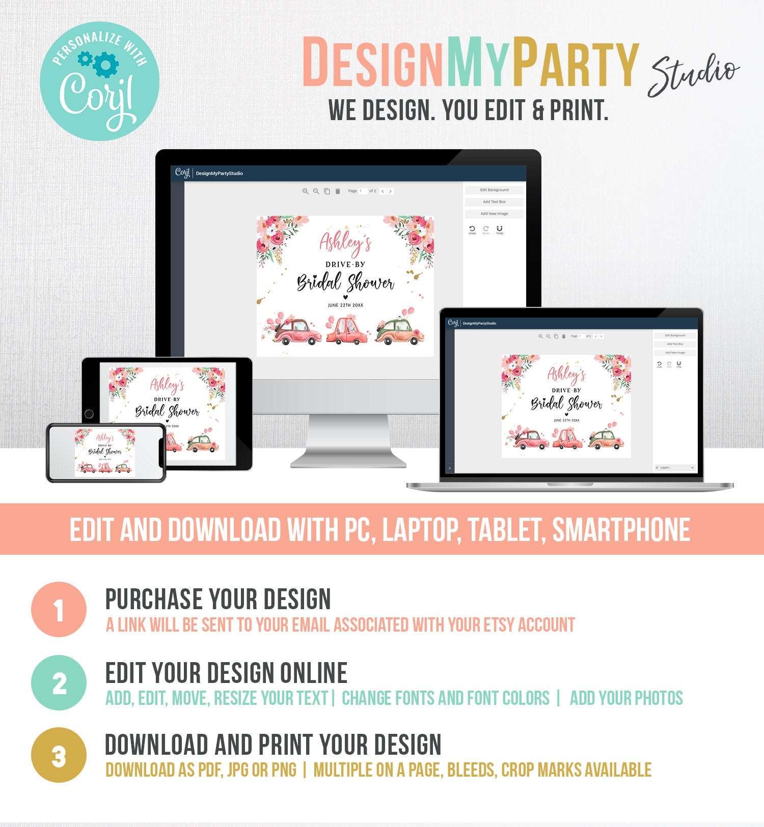 Editable Drive By Bridal Shower Sign Welcome Pink Gold Floral Couples Quarantine Party Drive Through Parade Yard Sign Corjl Template 0335