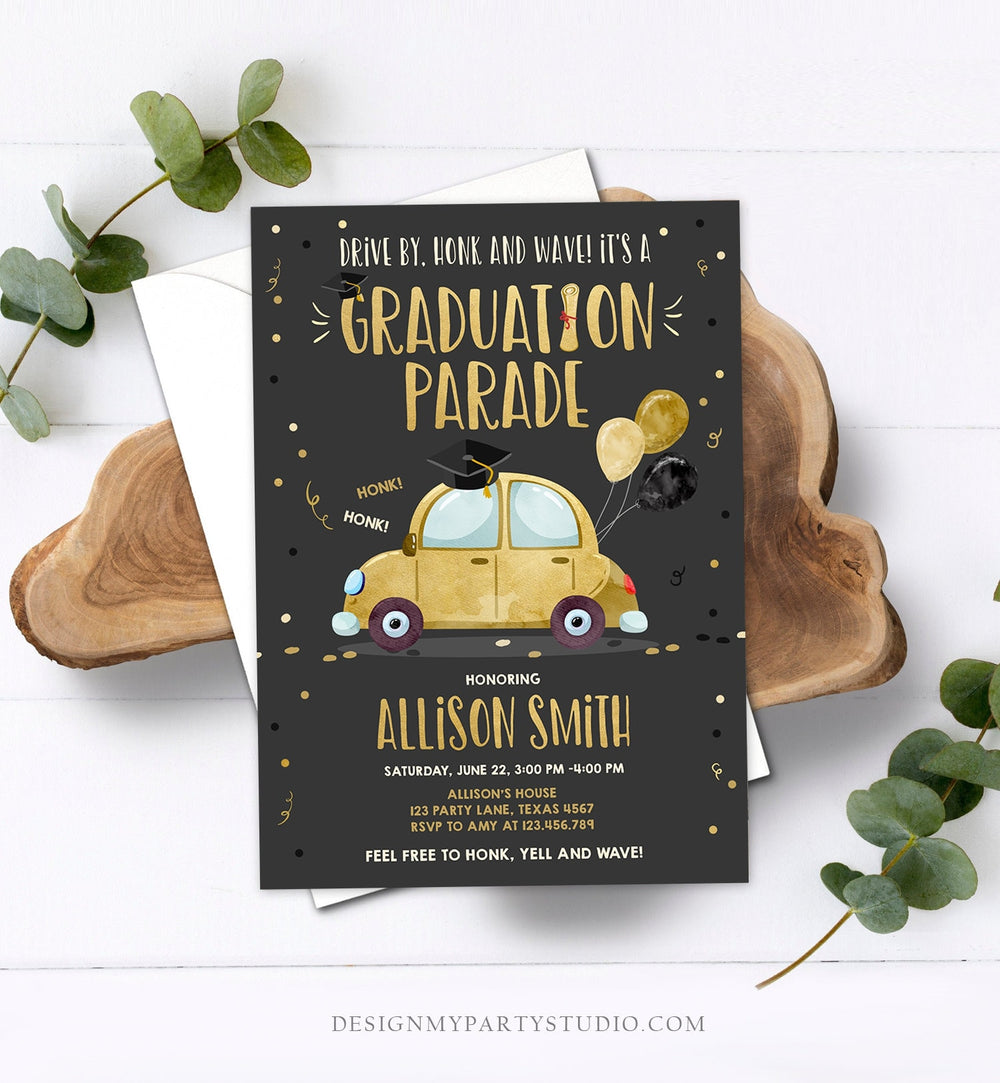 Editable Drive By Graduation Parade Invitation Drive Through Party Gol ...
