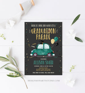 Editable Drive By Graduation Parade Invitation Drive Through Party Gold Green Quarantine Graduate 2021 High School Grad Download Corjl 0337