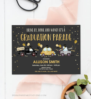 Editable Drive By Graduation Parade Invitation Drive Through Party Gold Girl Quarantine Graduate 2021 High School Grad Download Corjl 0337