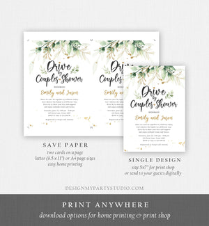 Editable Drive By Couples Shower Invitation Drive Through Social Distancing Gold Floral Greenery Bridal Coed Shower Corjl Template 0168