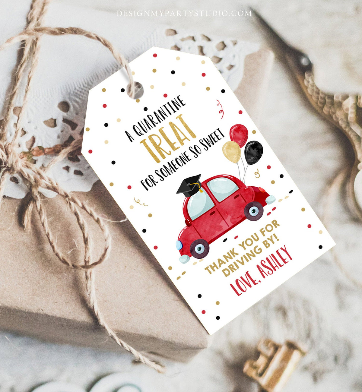 Editable Drive By Favor Tag Drive Through Graduation Parade Thank You Gift Tags Quarantine Red Car High School Grad Graduate Corjl 0337