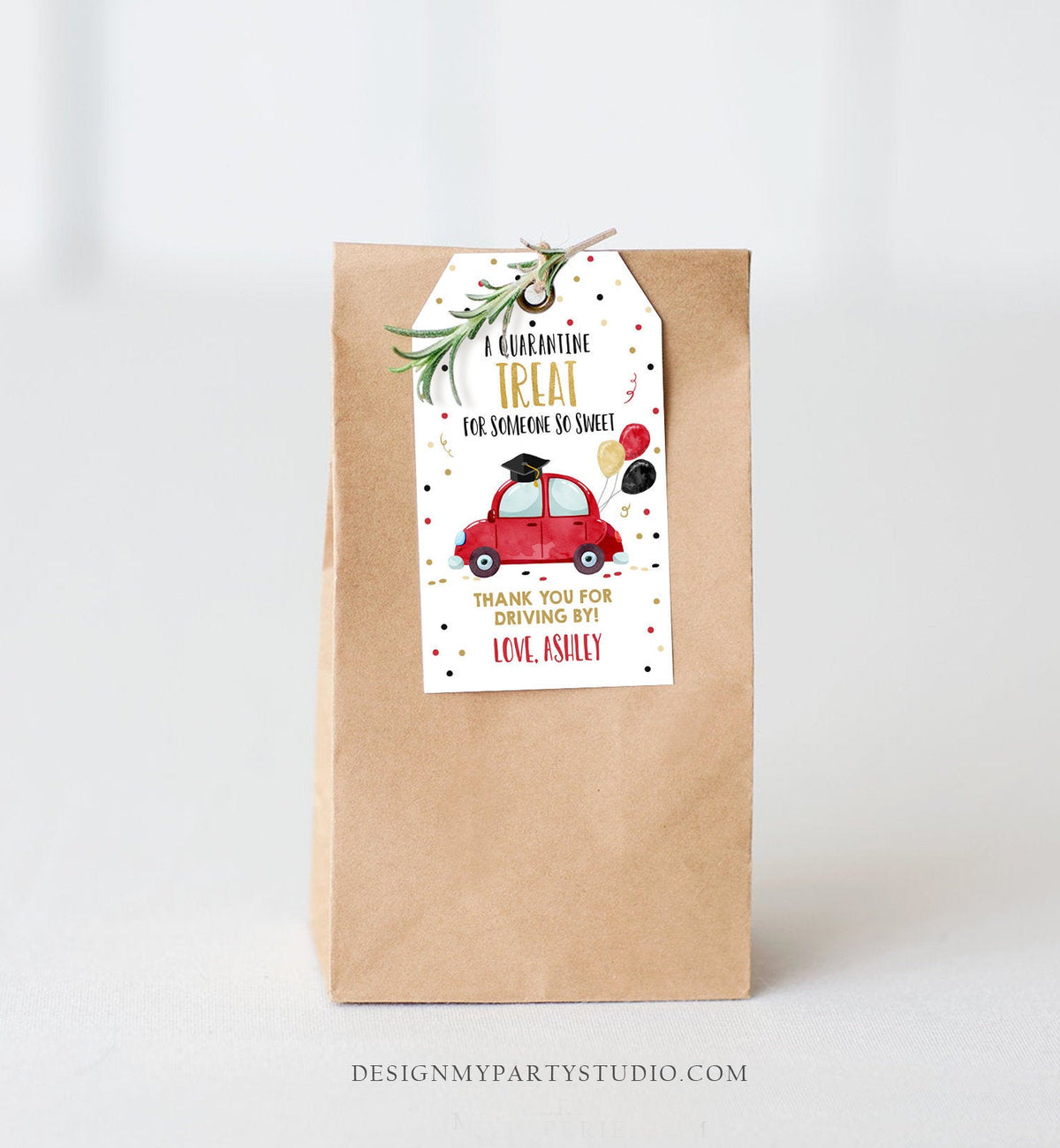 Editable Drive By Favor Tag Drive Through Graduation Parade Thank You Gift Tags Quarantine Red Car High School Grad Graduate Corjl 0337
