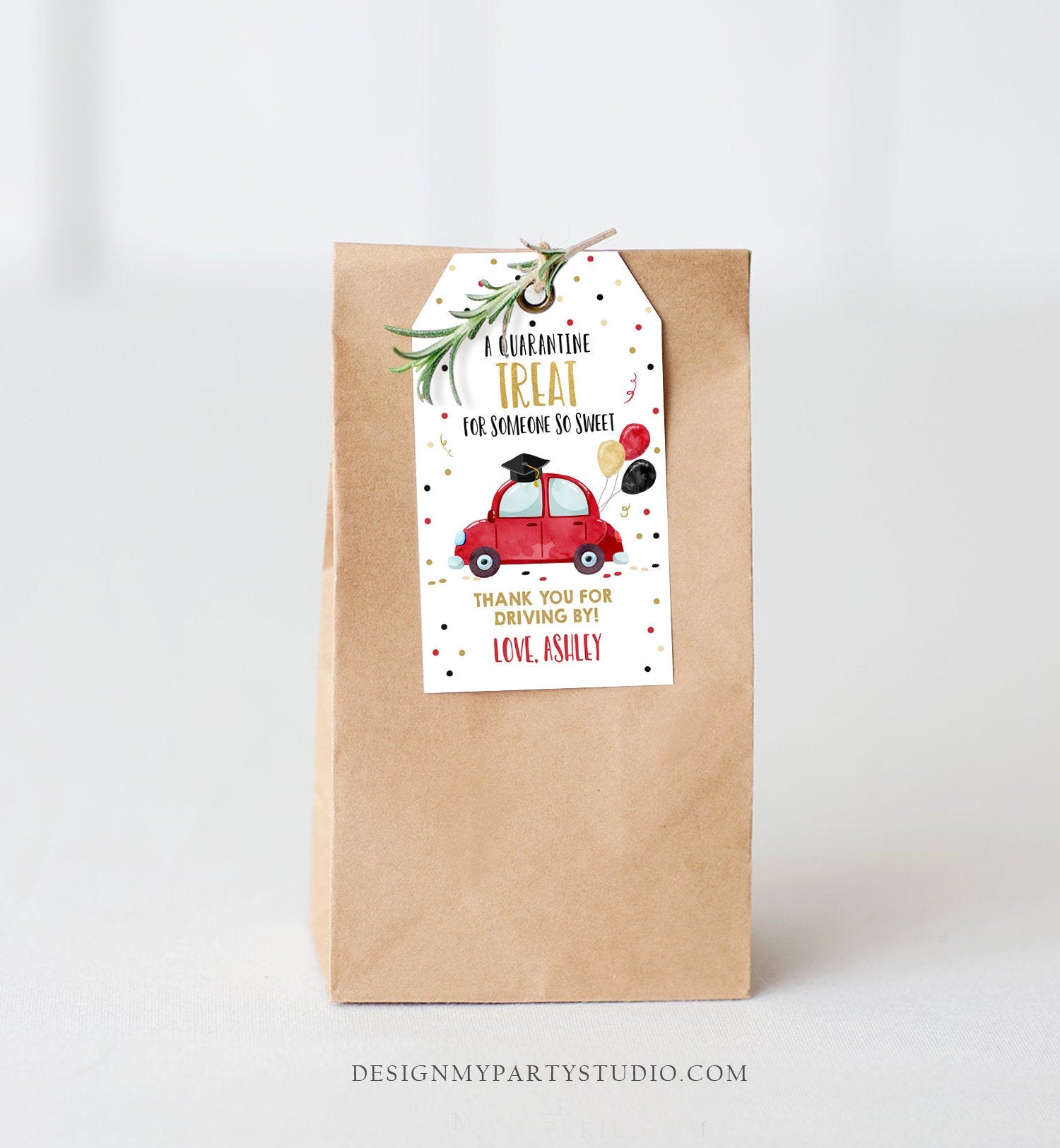 Editable Drive By Favor Tag Drive Through Graduation Parade Thank You Gift Tags Quarantine Red Car High School Grad Graduate Corjl 0337