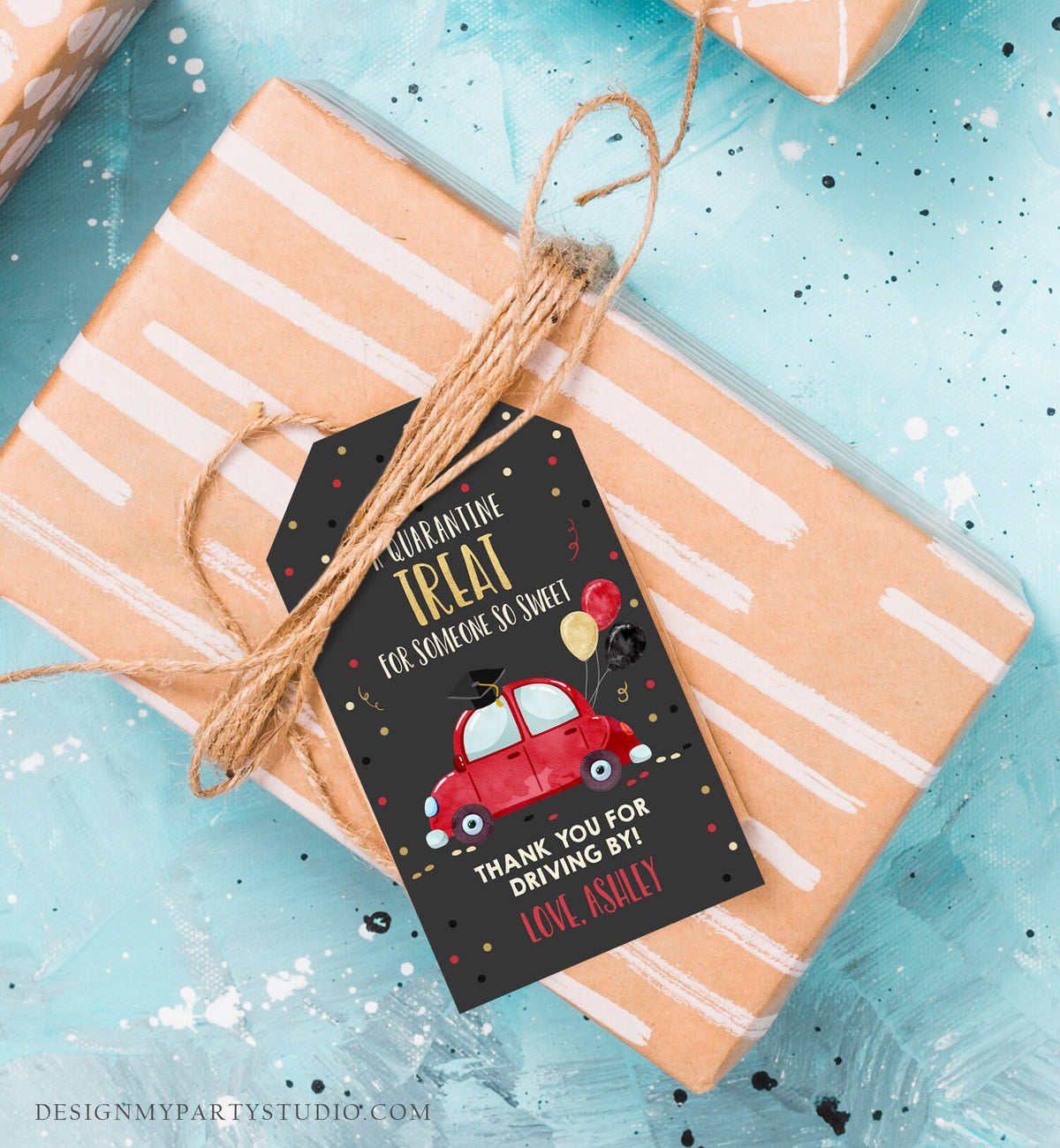 Editable Drive By Favor Tag Drive Through Graduation Parade Thank You Gift Tags Quarantine Red Car High School Grad Graduate Corjl 0337