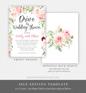 Editable Drive By Wedding Shower Invitation Drive Through Social Distancing Peony Floral Botanical Couples Coed Shower Corjl Template 0168