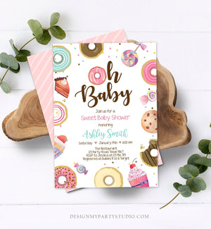 Editable Sweet Baby Shower Invitation Oh Baby Coed Shower Donut Candy Invite Sweet Shoppe Pink Girl Download Corjl Template Printable 0339